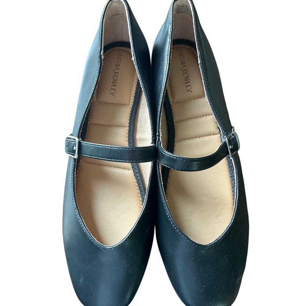 Cynthia Rowley Mary Jane Flats Women’s 9 Black Faux Leather  Shoes Casual Work